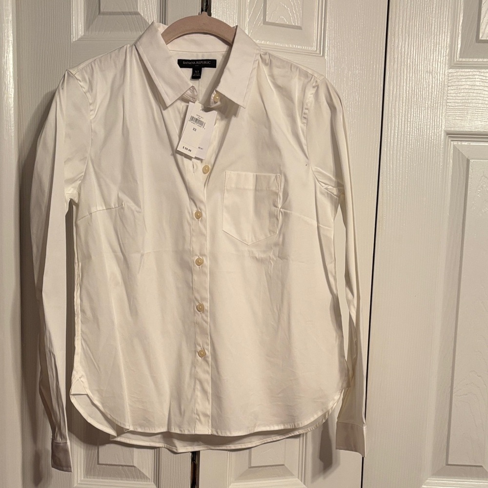 Banana Republic classic poplin white button down shirt size XS NWT - Picture 1 of 9